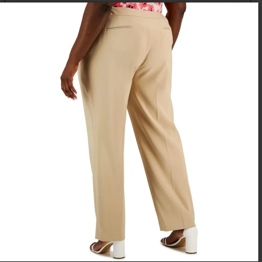 NWT Anne Klein 24W Beige High Rise Straight Leg Pants Office Classic Bn3042